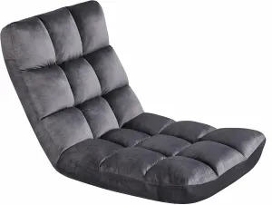 Yaheetech Floor Folding Chair with Back Support, Padded Folding Gaming Sofa Chair with 14 Adjustable Backrest, Adults Couch Recliner, Floor Seating Lounge Chair, Armless Meditation Chair, Gray