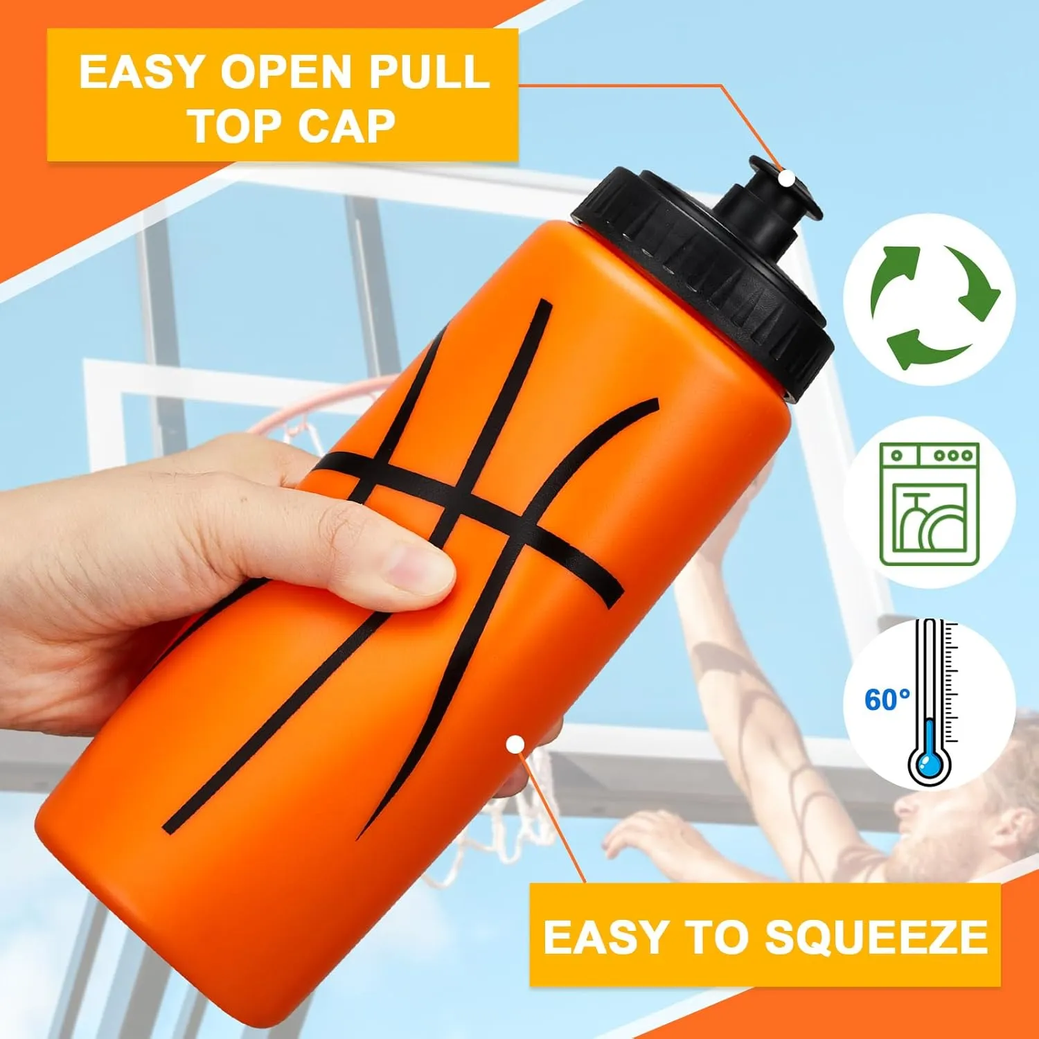 Yaomiao Basketball Water Bottle 20 oz Reusable BPA Free Squeeze Water Bottles Basketball Stuff for Team Sports Party Favors Gifts