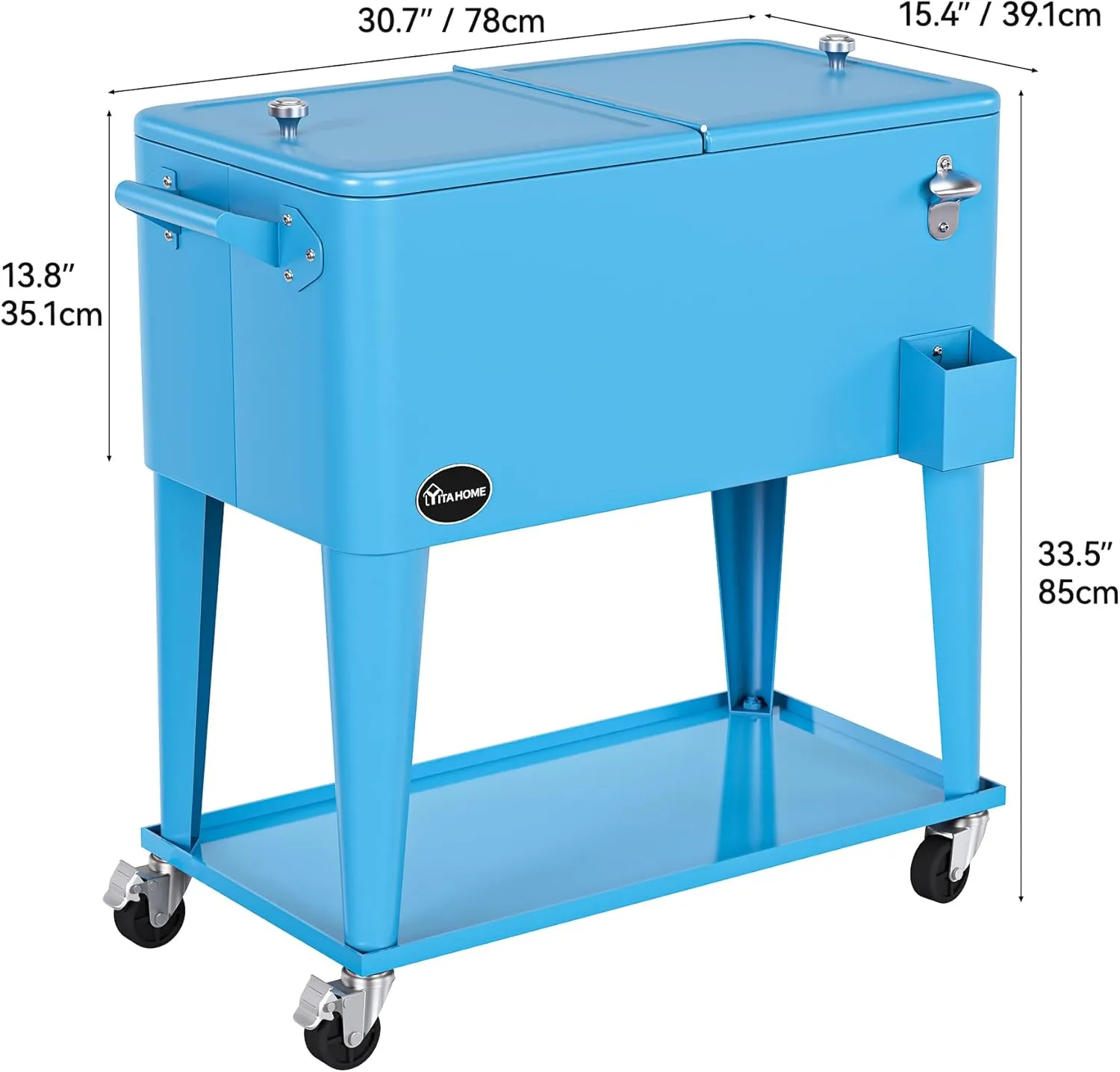 YITAHOME 80 Quart Patio Cooler Cart with Bottle Opener Drainage, Portable Rolling Beverage Cart for Pool Deck Party Cookouts