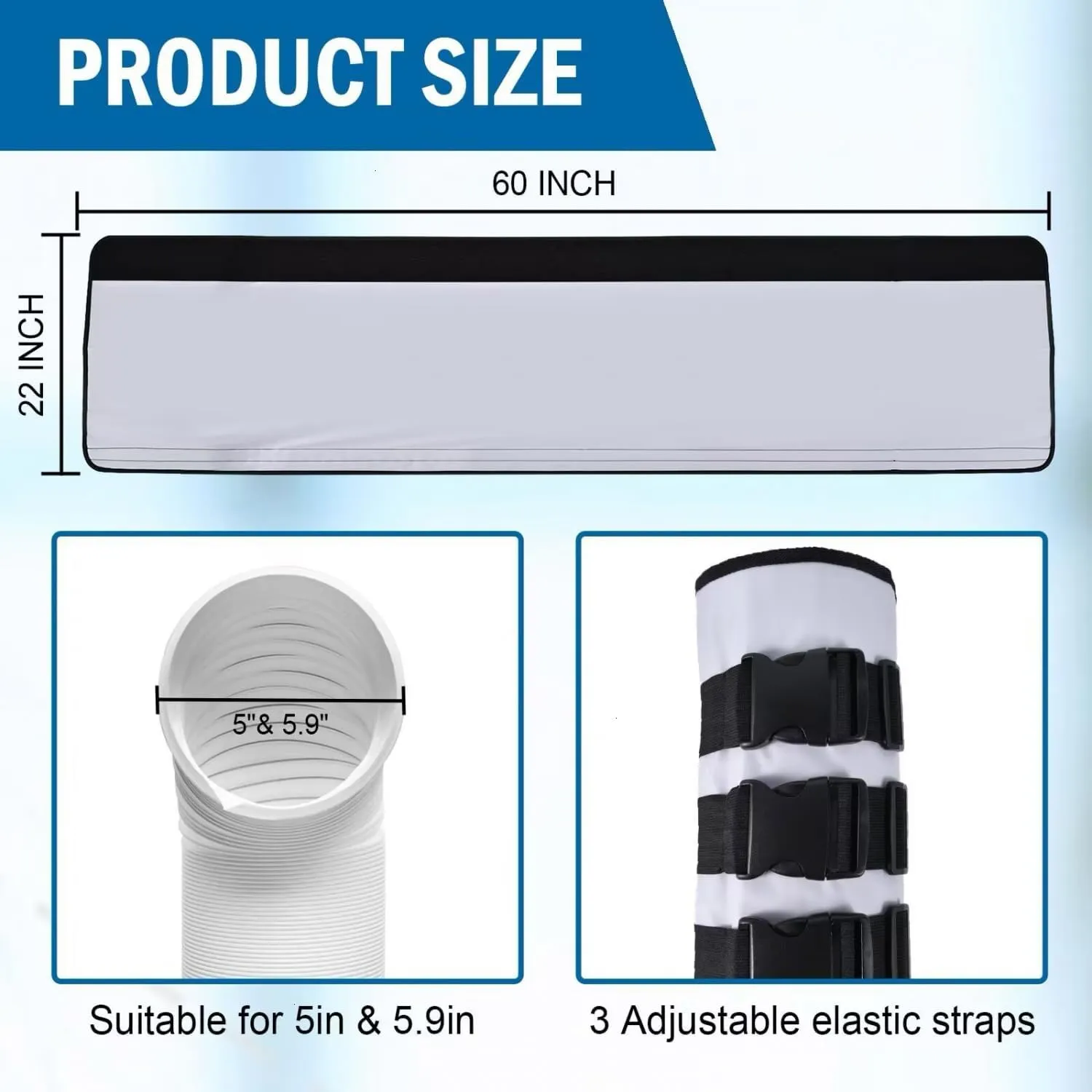 YoleShy Portable AC Hose Insulation Sleeve Thick Portable Air Conditioner Hose Cover Wrap for 5" & 5.9" Diameter Easy Installation AC Duct Insulation Wrap with 3 Adjustable Buckle Bands