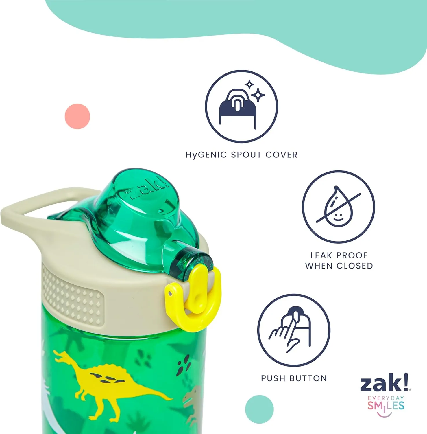Zak Designs DreamWorks Gabby's Dollhouse Sage Kids Water Bottle For School or Travel, 16oz Durable Plastic Water Bottle With Straw and Leak-Proof, Pop-Up Spout Cover, 2-Pack Set (The Gabby Cats)