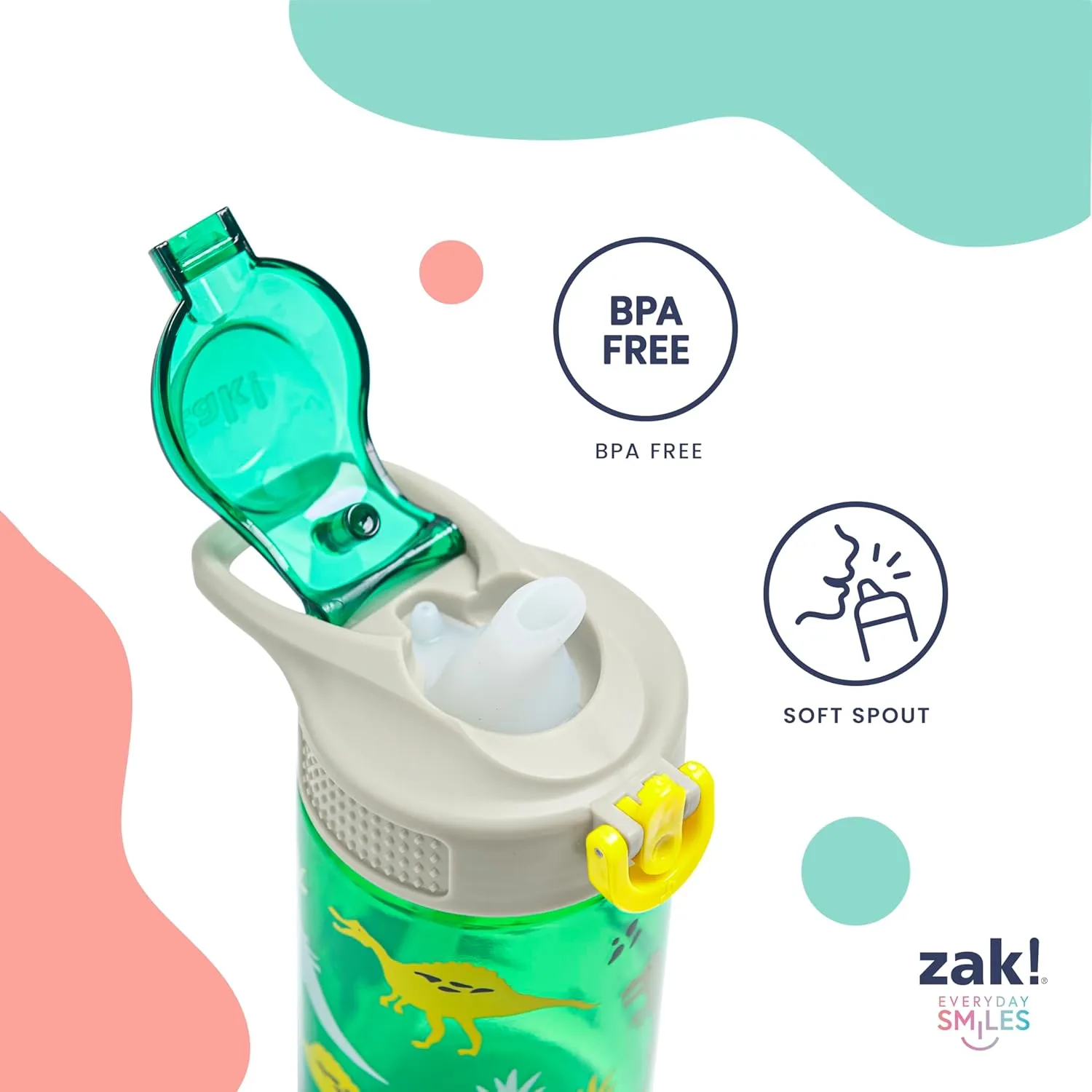 Zak Designs DreamWorks Gabby's Dollhouse Sage Kids Water Bottle For School or Travel, 16oz Durable Plastic Water Bottle With Straw and Leak-Proof, Pop-Up Spout Cover, 2-Pack Set (The Gabby Cats)