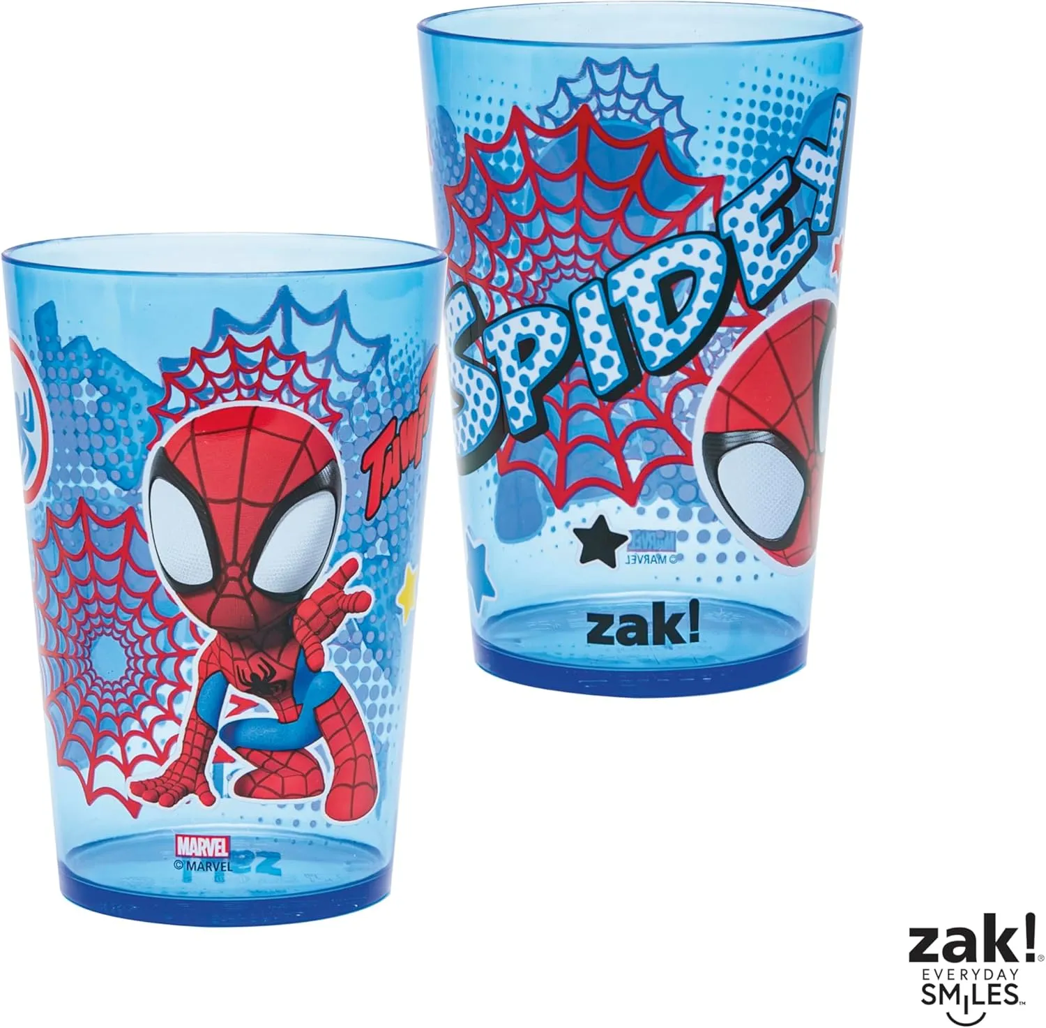 Zak Designs Marvel Spider-Man Nesting Tumbler Set for At Home, 14.5oz Non-BPA Plastic Cups, 4-Pack (Spidey and His Amazing Friends)