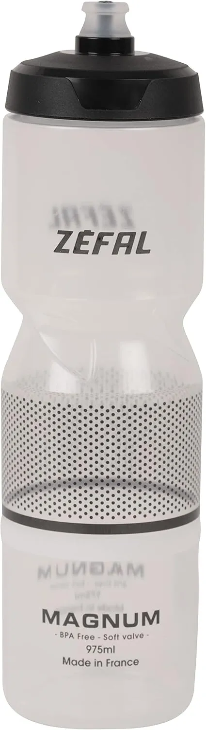ZEFAL Magnum Large Capacity, Reusable Bike/Mountain Bike and Sports Bottle, BPA-Free – Soft Water Bottle with Screw Lid – Made in France – Black (Translucent), 975 ml