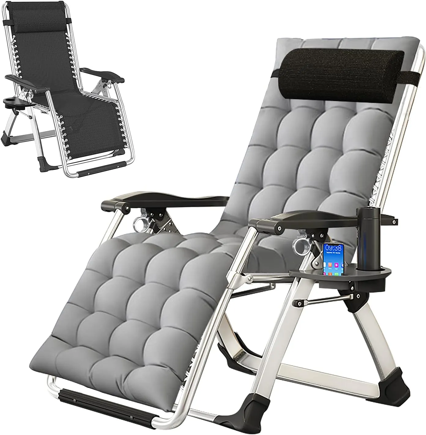 Zero Gravity Chair, Patio Recliner Folding Reclining Chair, Reclining Lounge Chair with Removable Cushion & Tray for Indoor and Outdoor