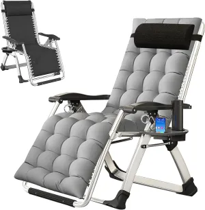 Zero Gravity Chair, Patio Recliner Folding Reclining Chair, Reclining Lounge Chair with Removable Cushion & Tray for Indoor and Outdoor