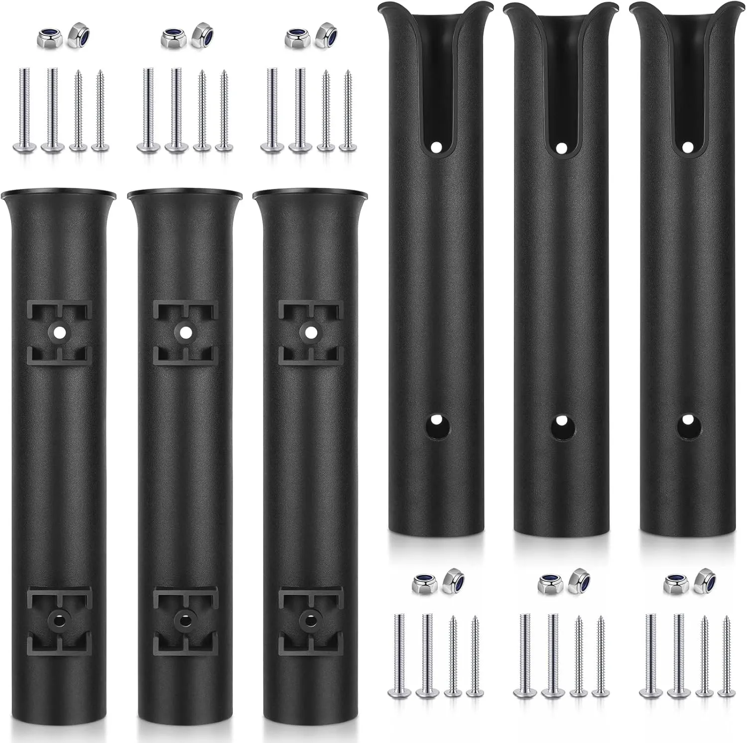 Zhanmai 6 Pcs Fishing Rod Holder Bracket Portable Boat Side Mount Tool Holder Tube Wall Mounted Fishing Pole Holders Fishing Rod Rack with Screws for Boat Kayak Fishing Cooler Trailer, Black