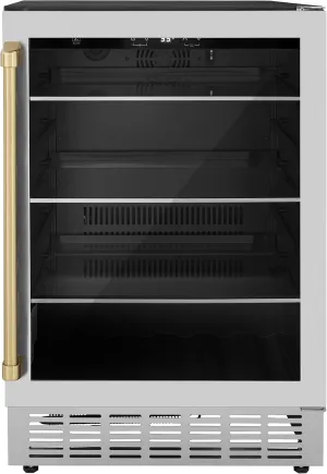 ZLINE 24" Autograph Edition 154 Can Beverage Cooler Fridge with Adjustable Shelves in Stainless Steel with Champagne Bronze Accents (RBVZ-US-24-CB)