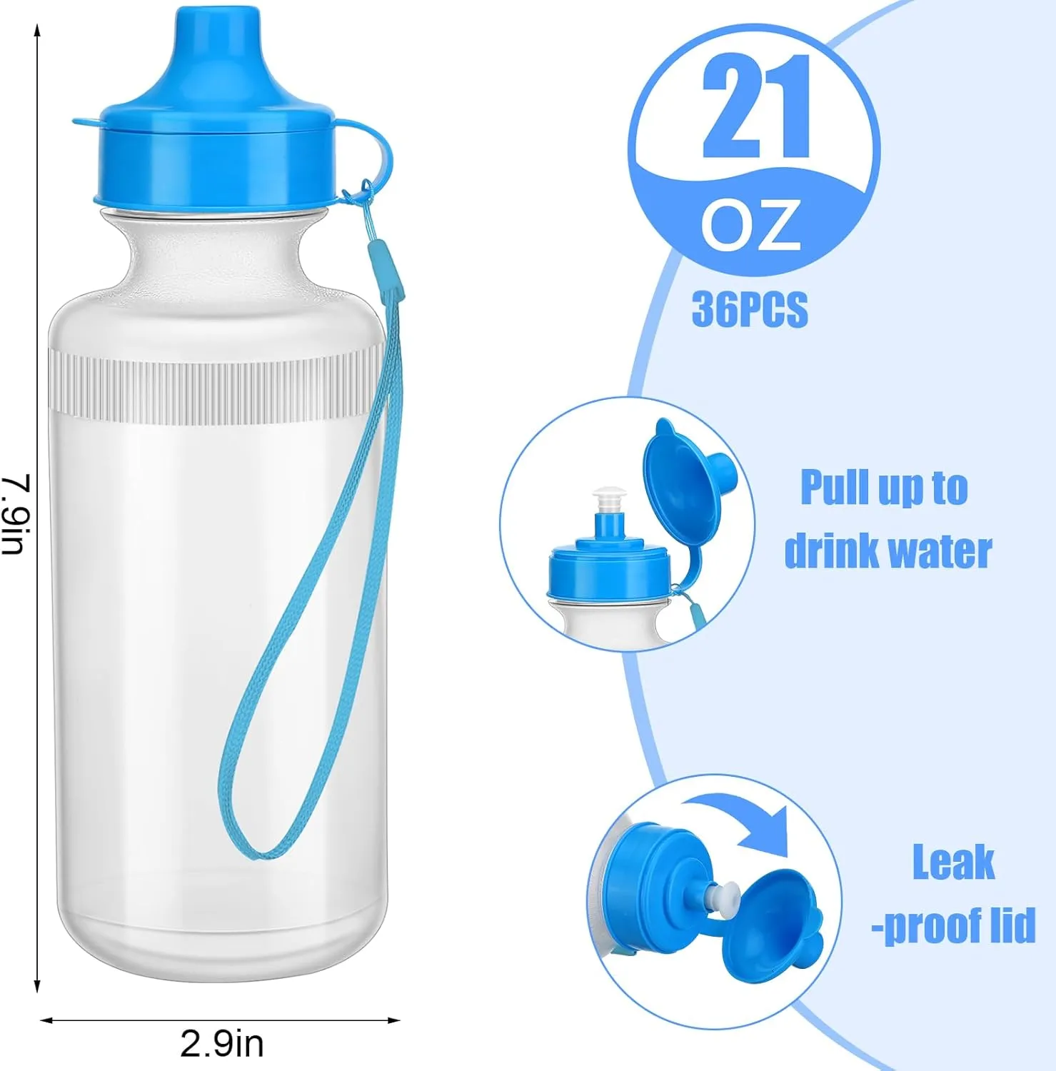 Zubebe 36 Pcs Sport Water Bottles Bulk 21 oz Squeeze Reusable BPA-Free Plastic Water Bottle with Nylon Strap Leak Proof Blank DIY Cup for School Football Team Beach Summer Grad Gift
