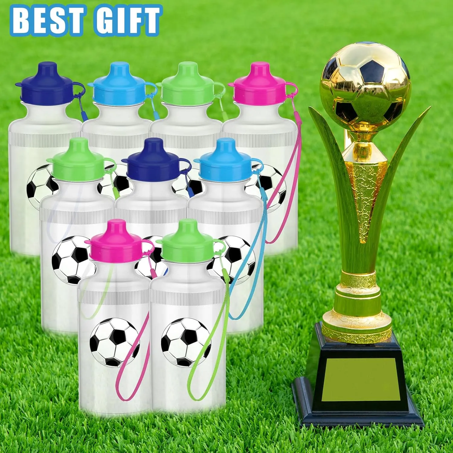 Zubebe 36 Pcs Sport Water Bottles Bulk 21 oz Squeeze Reusable BPA-Free Plastic Water Bottle with Nylon Strap Leak Proof Blank DIY Cup for School Football Team Beach Summer Grad Gift