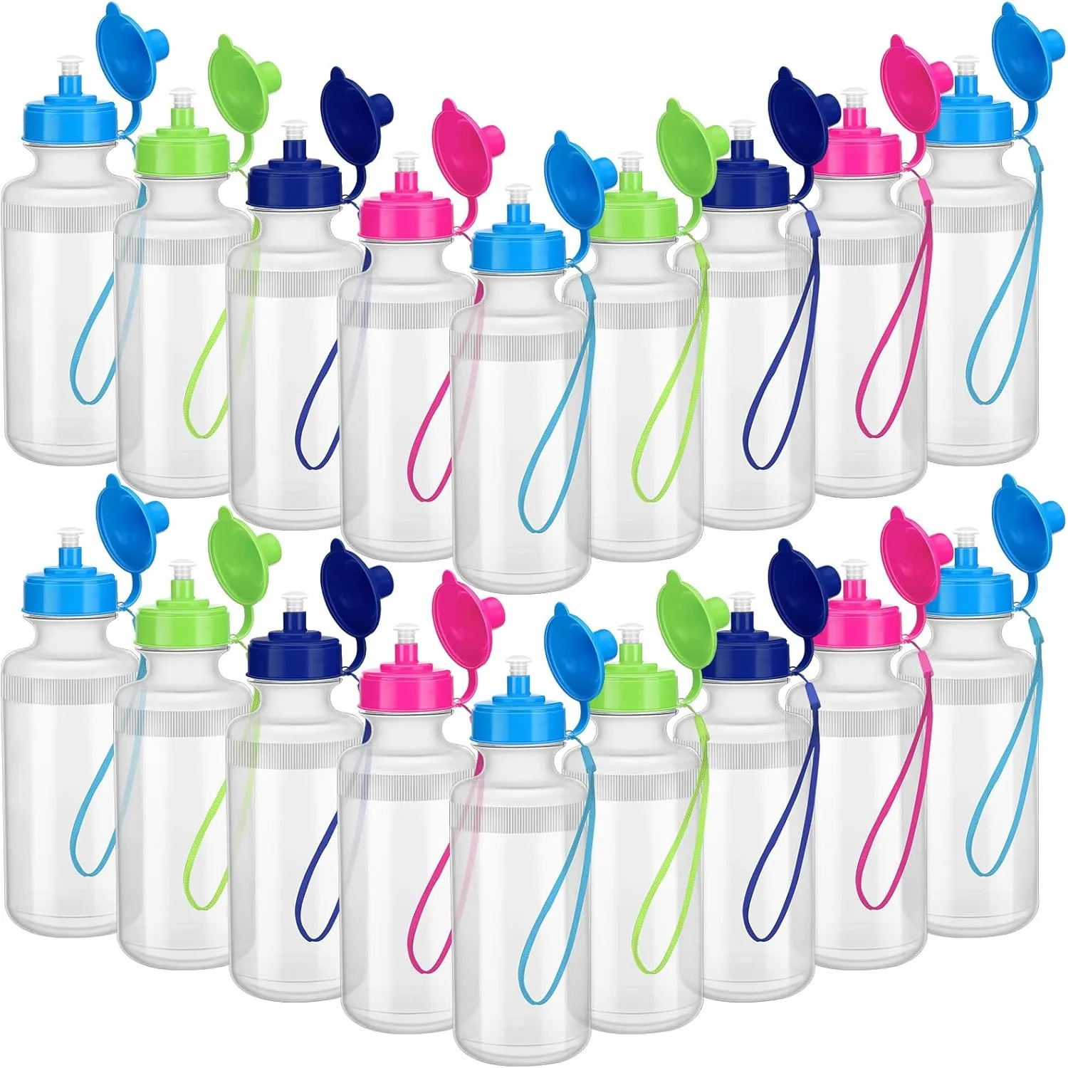 Zubebe 36 Pcs Sport Water Bottles Bulk 21 oz Squeeze Reusable BPA-Free Plastic Water Bottle with Nylon Strap Leak Proof Blank DIY Cup for School Football Team Beach Summer Grad Gift